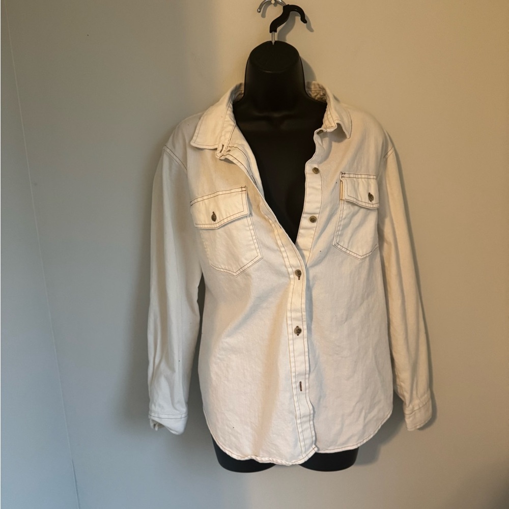 American Eagle Cream Denim Jacket Size M